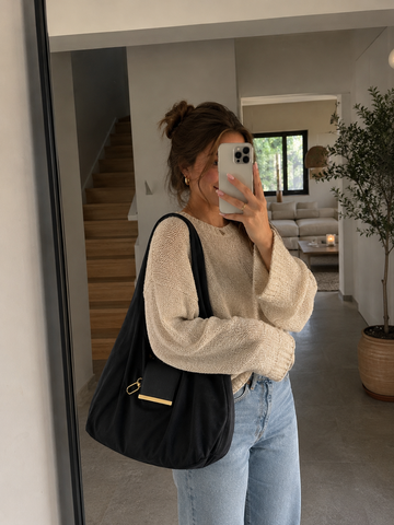 Lifestyle imagery of Varelli tote in daily life